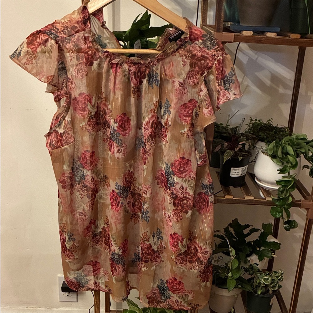 Torrid Pink and Tan Floral Blouse